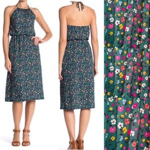 VT NWOT 70s Style Green Floral Halter Midi Dress Size Small